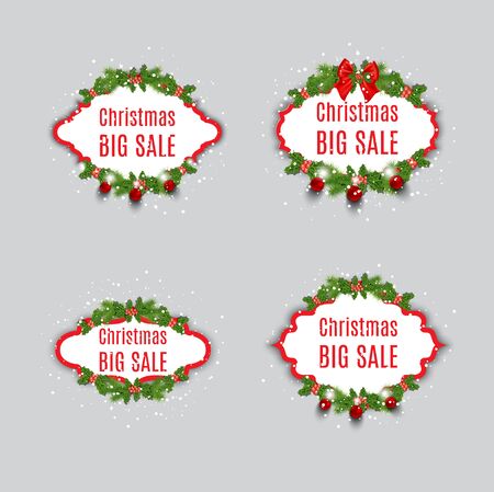 Set of vector sale labels. Christmas sale. New year sale. Set of Christmas design elementsのイラスト素材