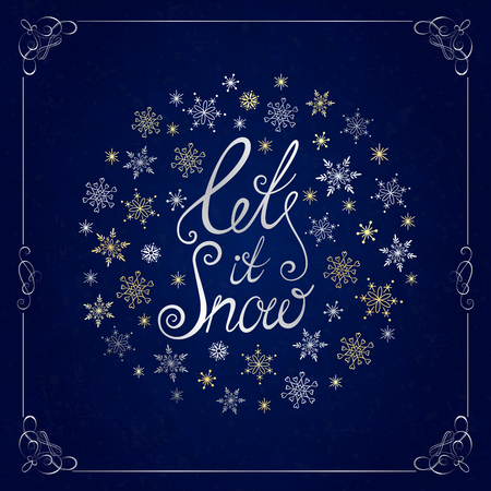 Let it snow. Handwritten lettering. Christmas greeting card with calligraphy. Christmas and New Year typographic background.のイラスト素材