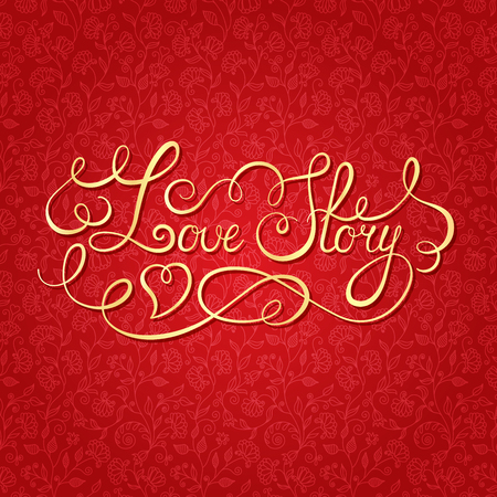 Love story hand lettering. Valentines day card. Vector illustrationのイラスト素材