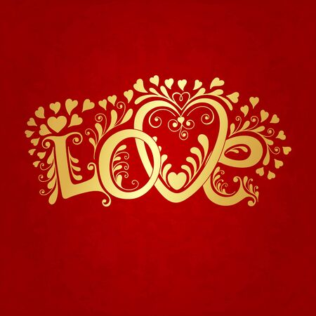 Love hand lettering. Valentines day card, vector illustrationのイラスト素材
