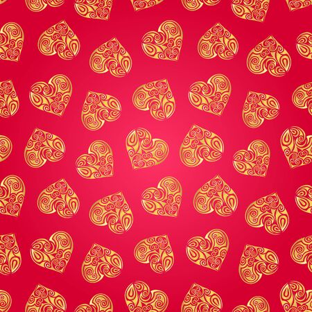 Abstract background with golden hearts. Vector seamless patternのイラスト素材