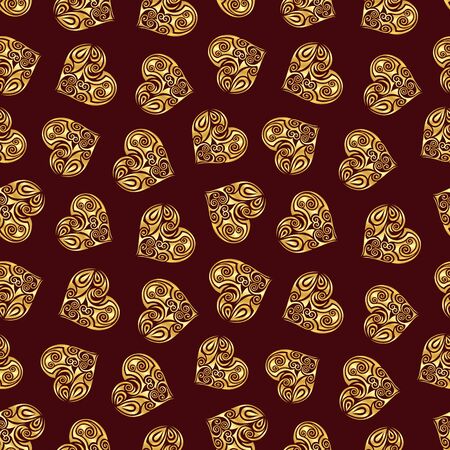 Abstract background with golden hearts. Vector seamless patternのイラスト素材