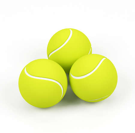 Three tennis balls on white. sports equipmentの写真素材