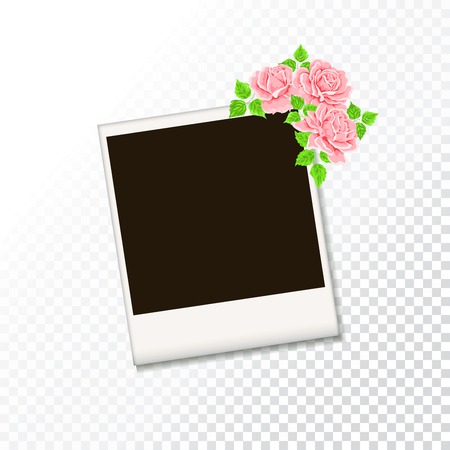 Blank retro polaroid photo frame. Vector illustration. Empty photo frame on transparent texture background.のイラスト素材