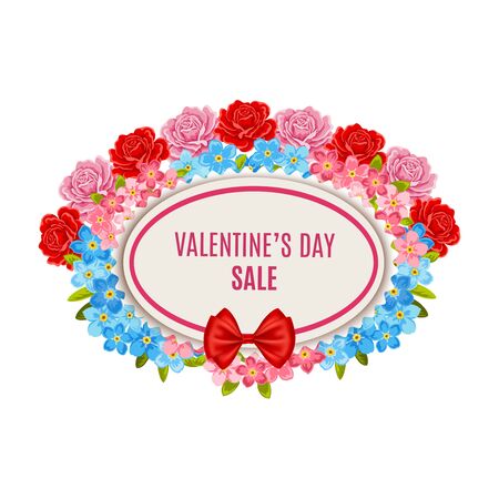 Valentines day sale label with flowers and bow.のイラスト素材