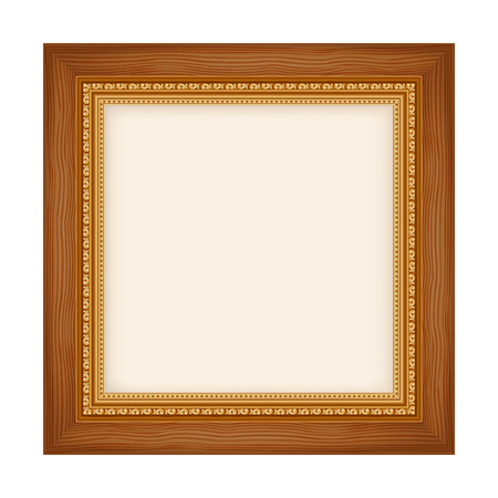 Empty gold frame on white background. wooden frameの写真素材