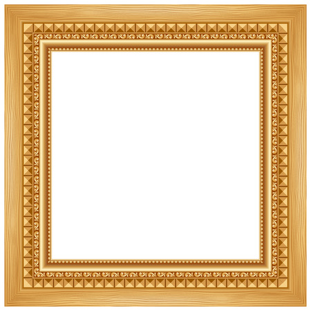 Empty gold frame on white background. wooden frameの写真素材