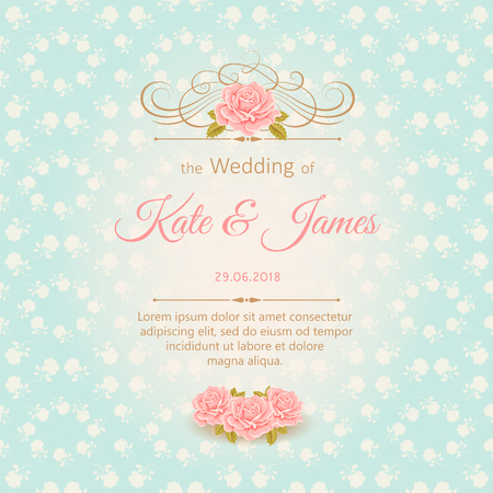 Illustration of vintage wedding invitation with roses.のイラスト素材
