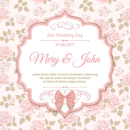 Illustration of vintage wedding invitation with roses.のイラスト素材