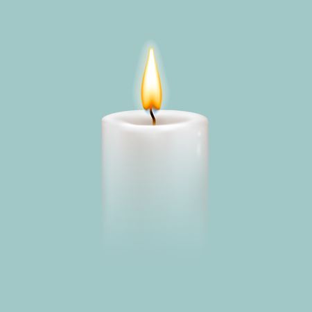 Round cylindrical candle with burning flames. Vector realistic illustrationのイラスト素材
