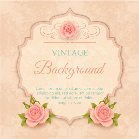 Beautiful design of greeting card, invitation with roses. Vintage backgroundのイラスト素材