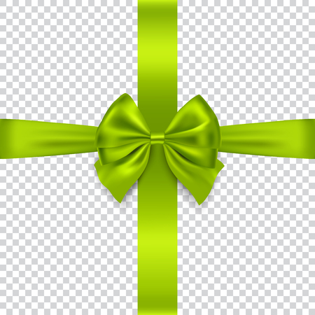 Green bow and ribbon isolated on transparent background vector illustration.のイラスト素材