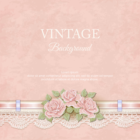 Beautiful design of greeting card, invitation with roses. Vintage backgroundのイラスト素材