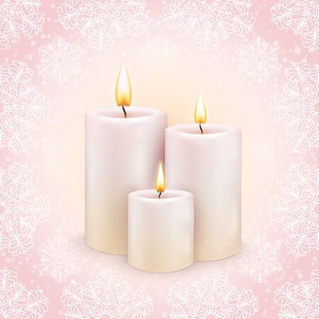Winter background, the three burning candles, snowflake patternのイラスト素材
