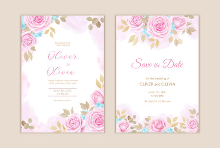 Beautiful floral wedding invitation card template. Elegant vector roses cardsの写真素材