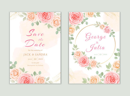 Beautiful floral wedding invitation card template. Elegant vector roses cardsの写真素材