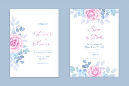 Beautiful floral wedding invitation card template. Elegant vector roses cardsのイラスト素材