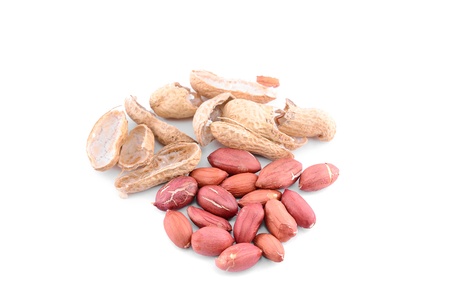 Processed peanuts isolated on white background の写真素材