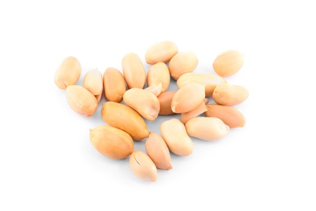 Heap processed peanuts on white backgroundの写真素材
