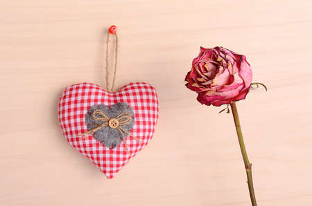 Love symbols on a wooden backgroundの写真素材