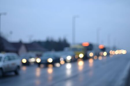 Blurred photo of evening traffic, detailの写真素材