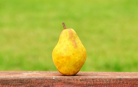 Fresh pear after harvest on wooden deskの写真素材