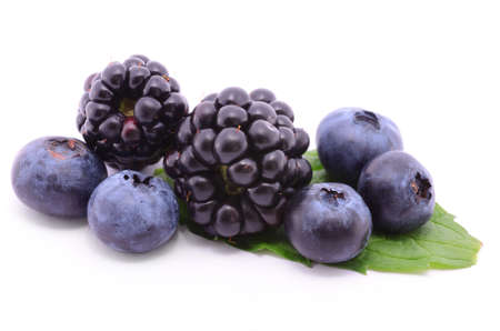 Blackberry and blueberry isolated on a white backgroundの写真素材