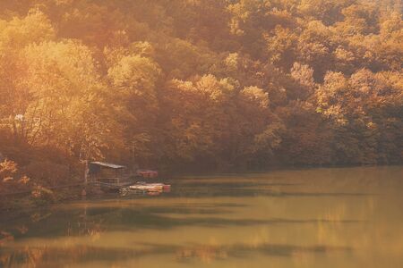 Hamori lake in autumn, Hungaryの写真素材