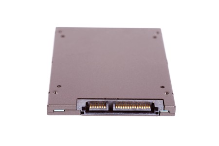 Closeup photo of a SSD on white background