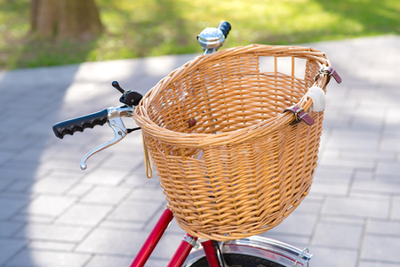Bicycle with wicker basket, detailの写真素材