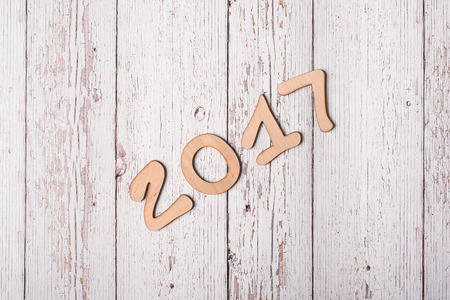 White wooden background with the word 2017の写真素材