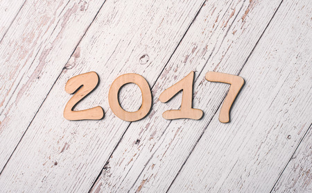 White wooden background with the word 2017の写真素材