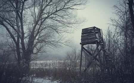 Wildlife, hunters high stand. Winter Landscapeの写真素材