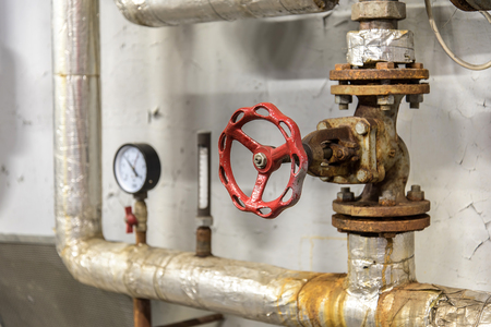 Detail of heat substations interior with pipes and sensorsの写真素材