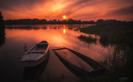 Beautiful sunset on the river. Landscape photoの写真素材