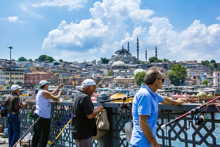 People fishing on the Galata bridge, Istanbul, Turkeyのeditorial素材