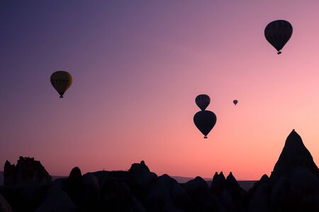 Hot air balloons in Cappadocia, Turkey, at sunrise