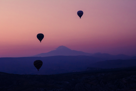 Hot air balloons in Cappadocia, Turkey at sunriseの写真素材