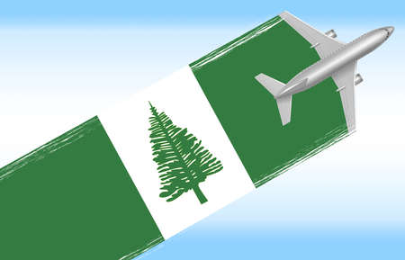 3d illustration of a background Norfolks Island travel concept. flag with plane for designの写真素材