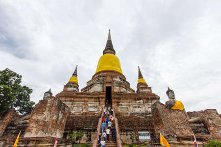 Pagoda of Wat Yai Chaimongkol, Ayutthaya. In the cloudy dayの写真素材