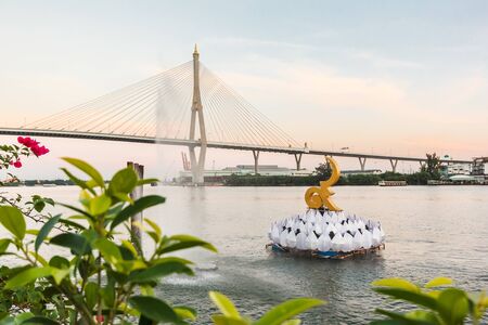 Bangkok, Thailand - November 29: Bhumibol bridge above Chao praya river in Bangkok,Thailand.のeditorial素材