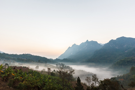Fog in the morning at mountain at Chiang Dao.の写真素材