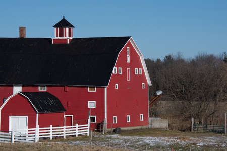 Barn on a farm in the canadian countryside in Quebec, December 05 2021のeditorial素材
