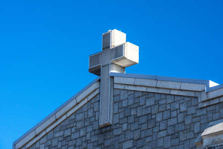 Detail of the architecture of a church in Magog, Quebec, Canada, December 05 2021