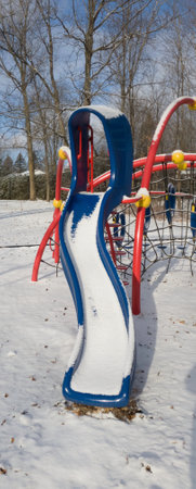 Section of a children's play module in a public park at the start of winterの写真素材