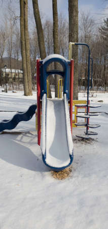 Section of a children's play module in a public park at the start of winterの写真素材