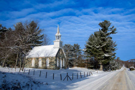 Frost Church. Magnificent little stone church in Shefford, Quebec, Canada, December 20 2021のeditorial素材