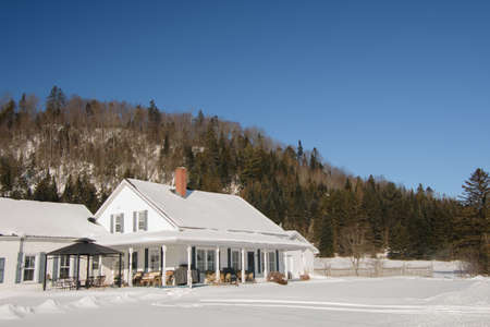 A Typical Canadian house in the cold Quebec winterの写真素材