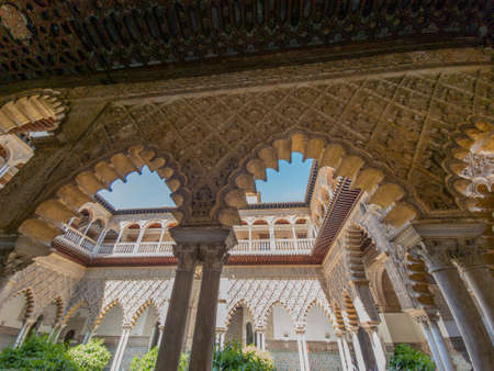 Detail of the architecture of the Alcazar of Seville, Andalusia, Spainの写真素材