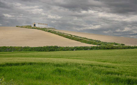 View of a farmhouse in the Andalusian countryside near the city of Jerez in Spainの写真素材